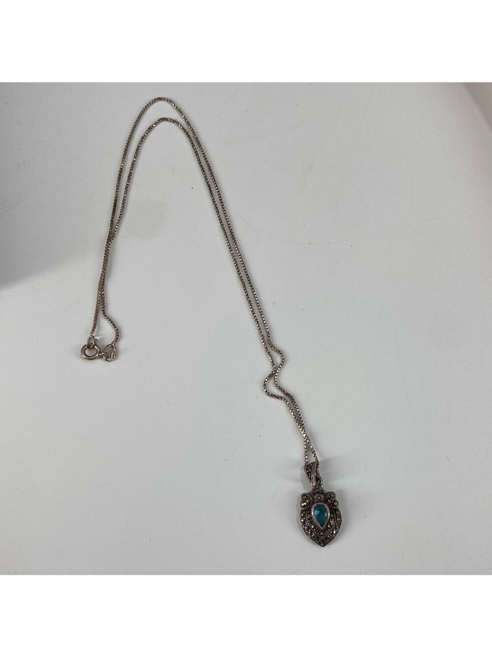 Vintage CW marcasite sterling silver blue topaz necklace